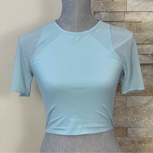 lululemon athletica Set Challenger Short Sleeve Blue Glow Cut Out Crop Top| SZ 4